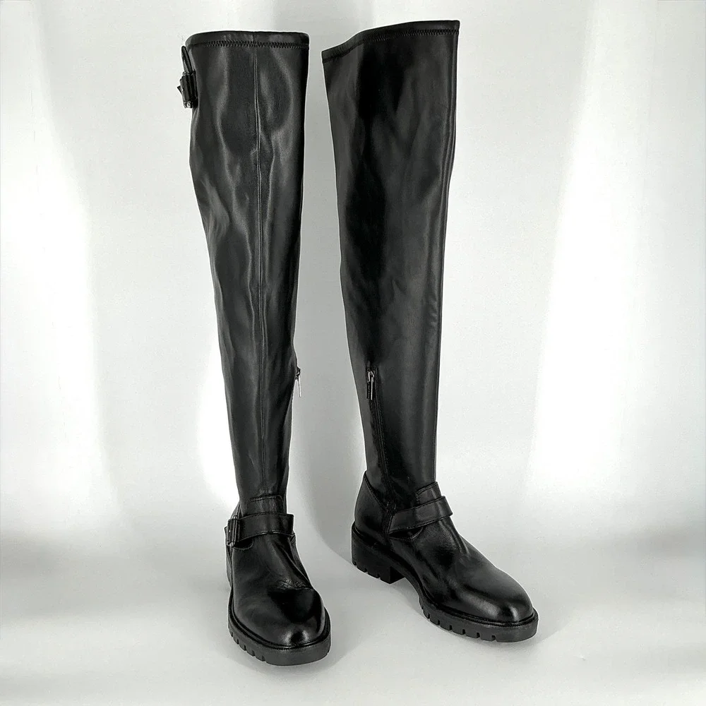Vince Camuto Size 9.5 WC WIDE CALF Black Over the Knee Moto Lug Boots NEW Abrila